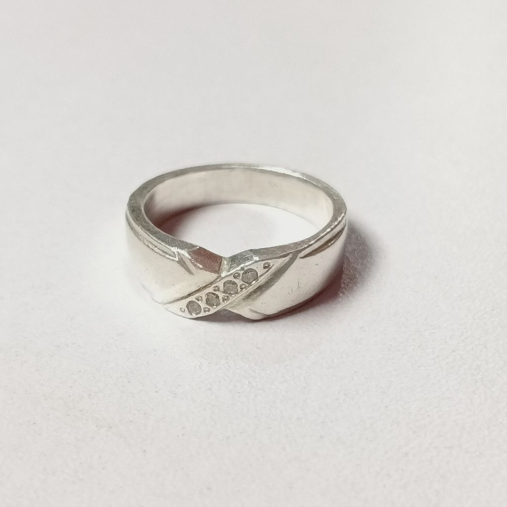 Cincin Pria Perak Asli 925 Lapis Emas Putih Model Permata Simple/Cincin Pria Simpel/Cincin Lamaran P