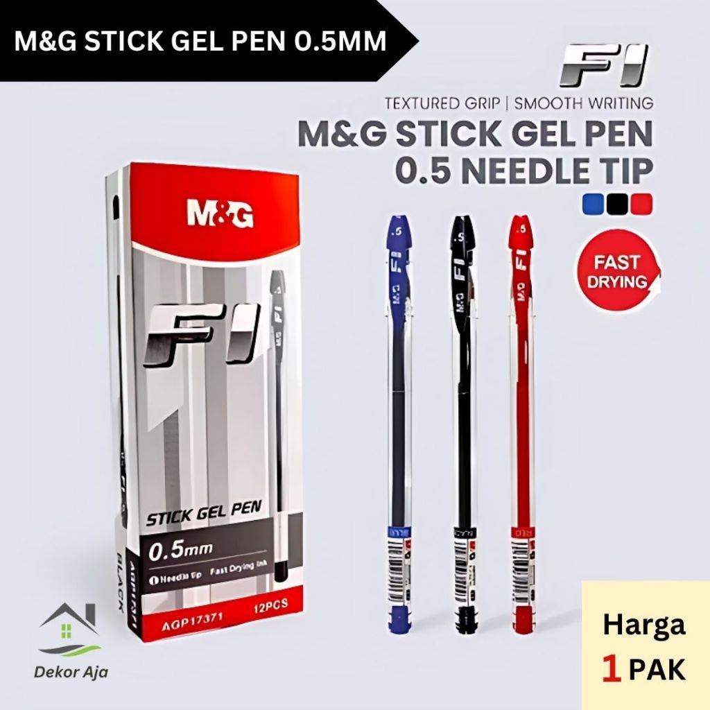 

[1PAK] M&G Stick Gel Pen FI Bolpoin Gel Pulpen Gel Hitam Biru Merah 0.5mm Isi 12PCS