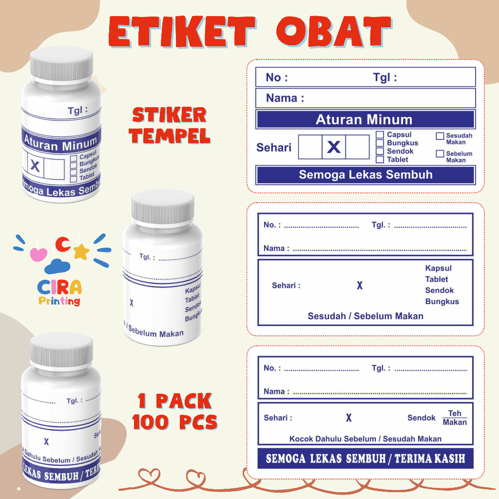 

Etiket Obat 1 Pack 100 Lembar | Label Stiker Obat Apotek Klinik Puskesmas KIMIA FARMA