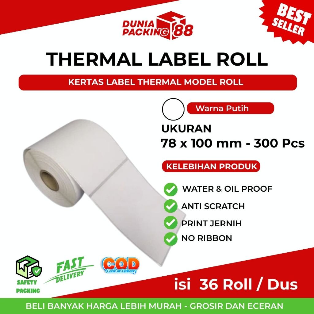 

Label Thermal 78x100mm - 300 Lembar 1 Line Kertas Sticker Receipt Printer Barcode Xpinter