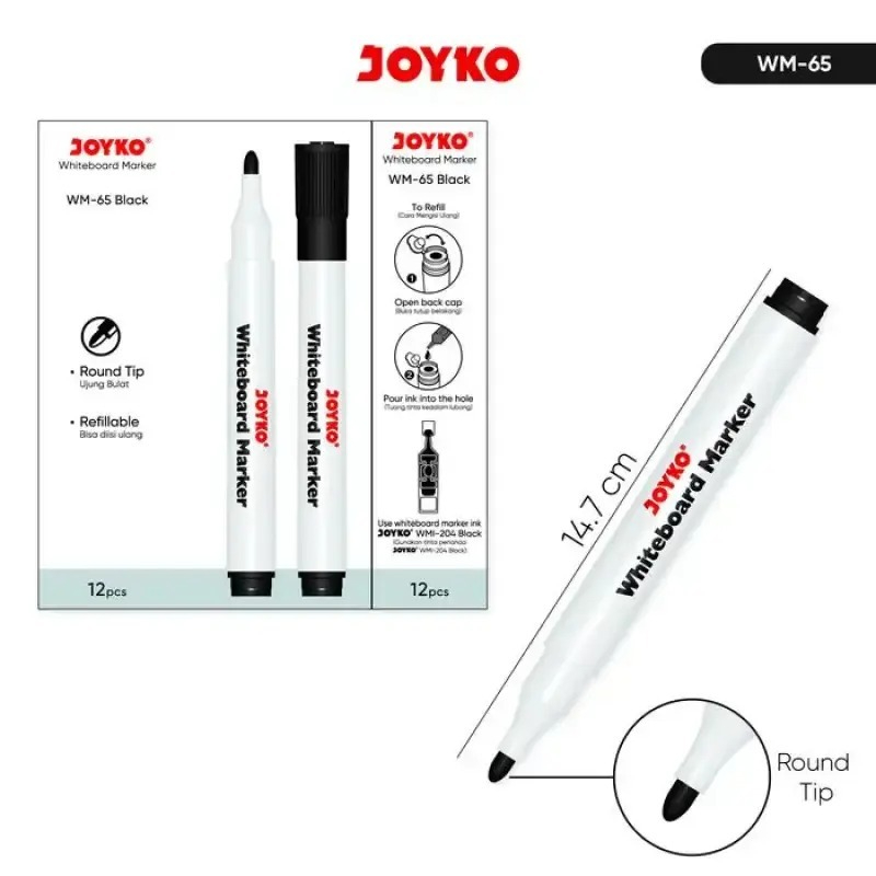 

Spidol Joyko Whiteboard Dapat Dihapus & Refillable Spidol Papan Tulis WM-65 1 Lusin