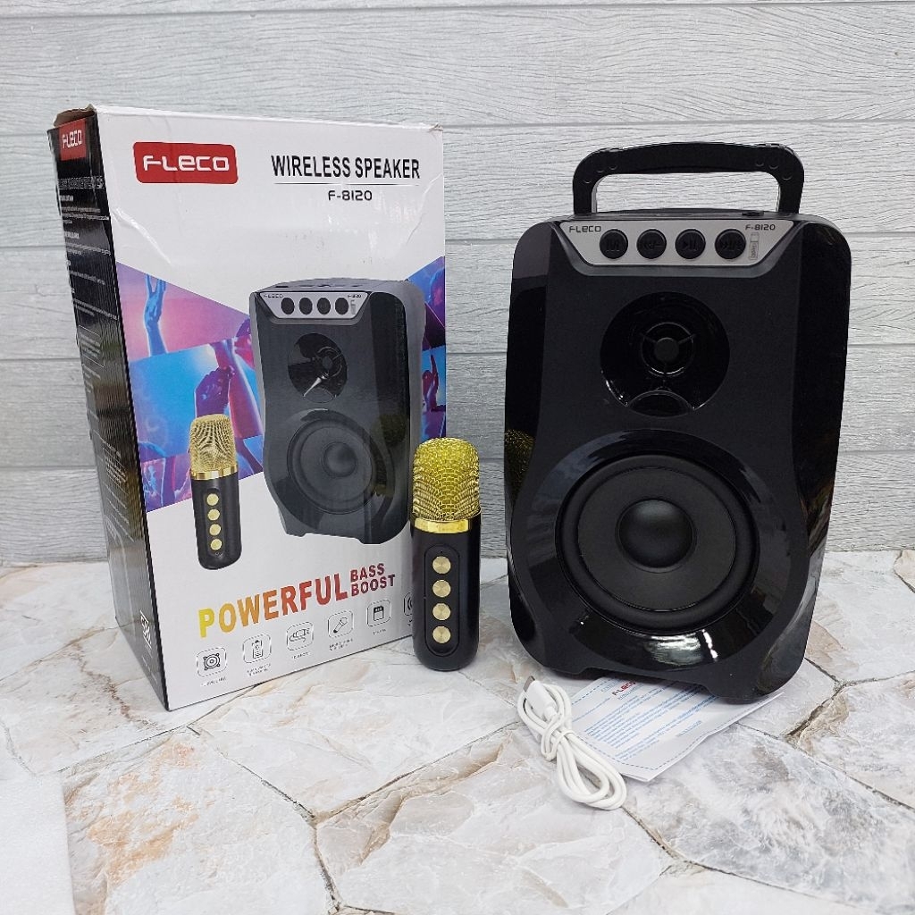 f-8120 speaker bluetooth musik box extra bass bonus mic tanpa kabel salon aktif