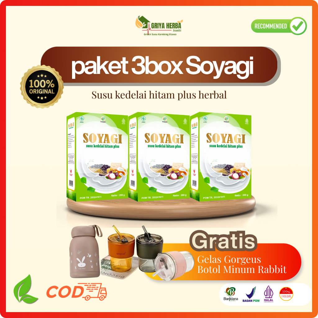 

PAKET SOYAGI SUSU DIET 3 BOX Susu Kedelai Hitam Plus Herbal bantu menurunkan BB Lemak Tubuh Penuaan Dini