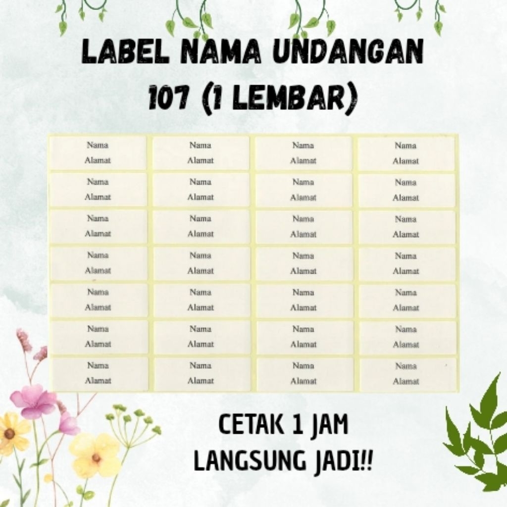

Label Nama Undangan 107 - Custom - Cetak 1 Jam - 1 Lembar (28 Label)