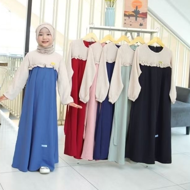 GAMIS ANAK DIVANA DRESS USIA 2-12 TAHUN BAHAN CRINKLE AIRFLOW KOMBINASI WARNA COKSU