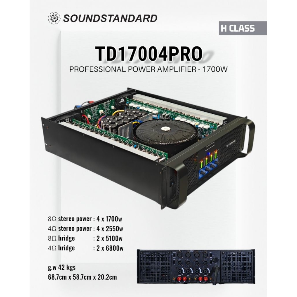 Power Amplifier / Soundstandard TD17004PRO / Kelas H / 4 Channel / SS TD 17004PRO TD17004 17004 PRO 