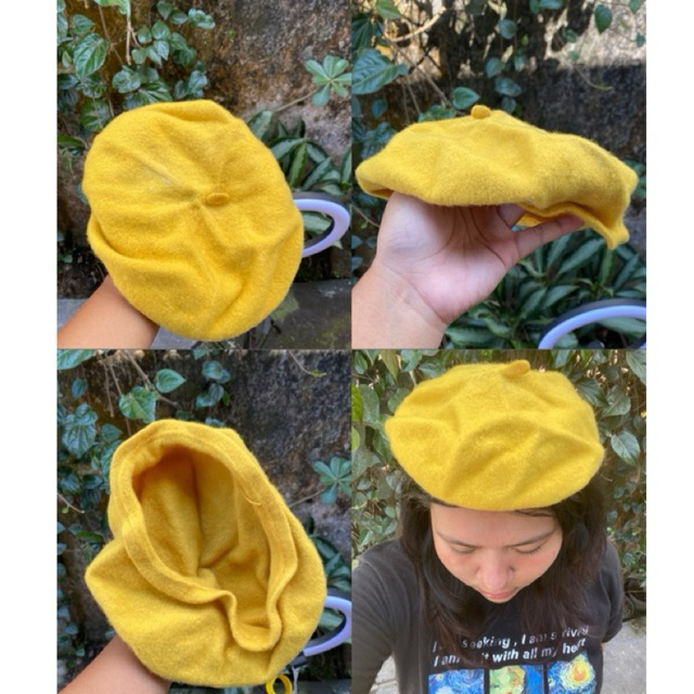 Yellow Wool Beret / French Painter Hat / Topi Pelukis