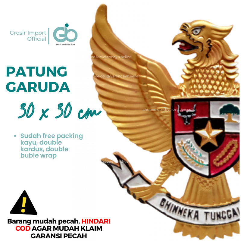 Pajangan Hiasan Patung Lambang Burung Garuda Pancasila Indonesia 30X30 DATAR 3D Tempel Gantung Dekor
