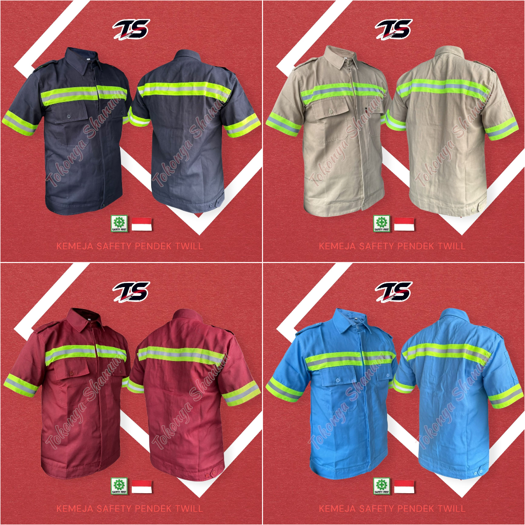 Baju Wearpack Kemeja Safety K3 Proyek Tambang Lengan Pendek / Kemeja Safety Lis Hijau