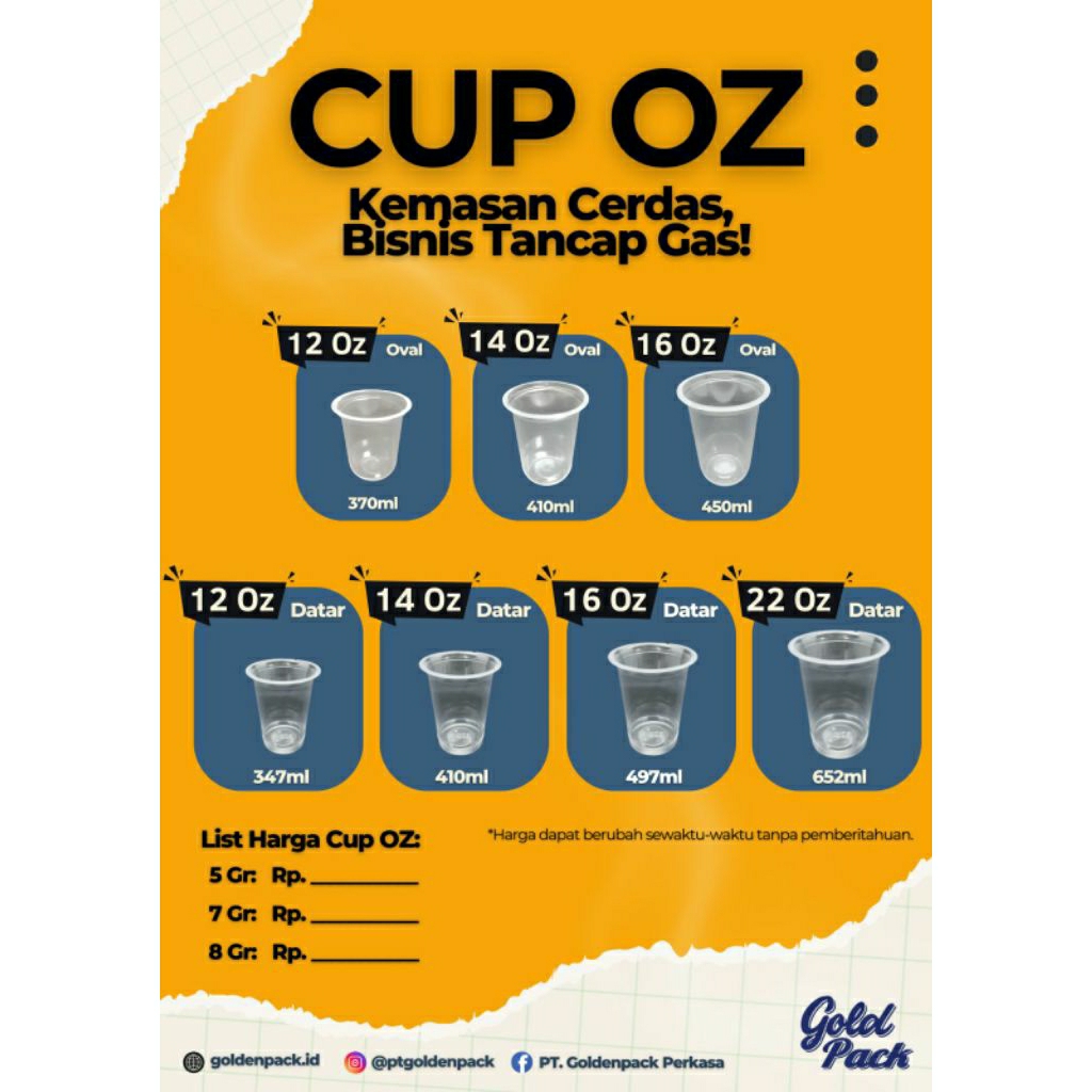 Gelas Cup 22 oz datar 7gr