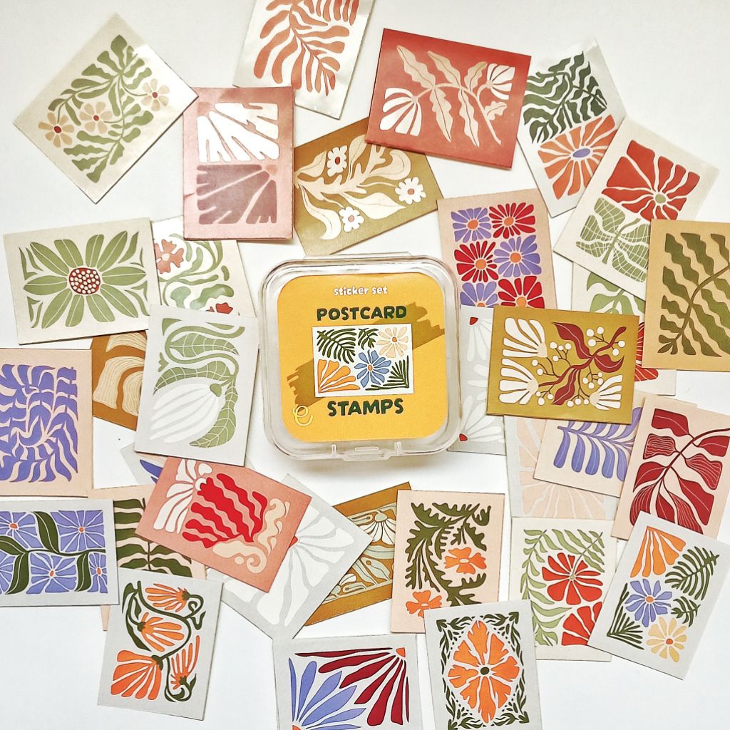 

[ELAVO] Postcard Stamps Sticker Aesthetic Amplop Surat Stiker Dekorasi Planner Scrapbook Diary DIY Kado Cantik
