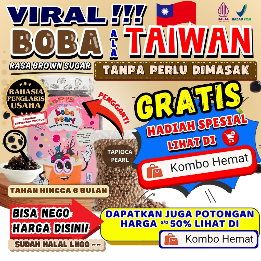 

Boba Tapioca Pearl Jelly Siap Saji - Boba Bubble Brown Sugar Instant 500 Gram Tanpa Perlu Dimasak | Cocok untuk Semua MInuman | Popping Boba Meletus Pecah Dimulut Nata Jelly