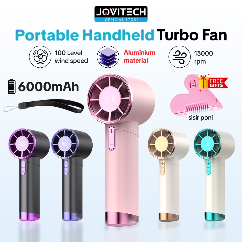 Jovitech Kipas Mini Portable Strong Wind 100 Gear Speed bateri tahan lama Logam Angin Super Kencang 