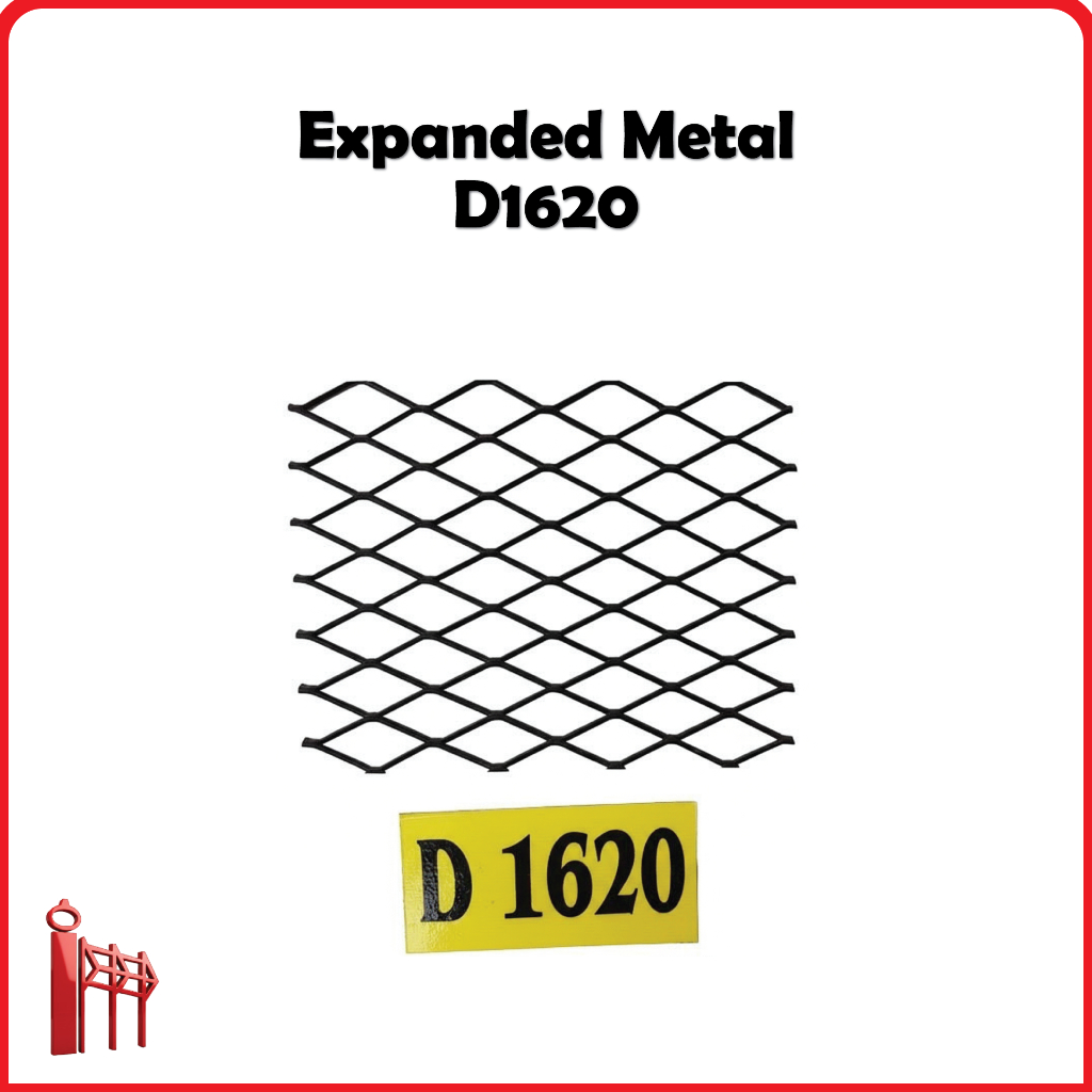 Expanded Metal Mesh D1620 Ornamesh Plat Tarik Ukuran 1,2m x 2,4m Tebal 1,6mm Lebar Potong 2,0mm Jara
