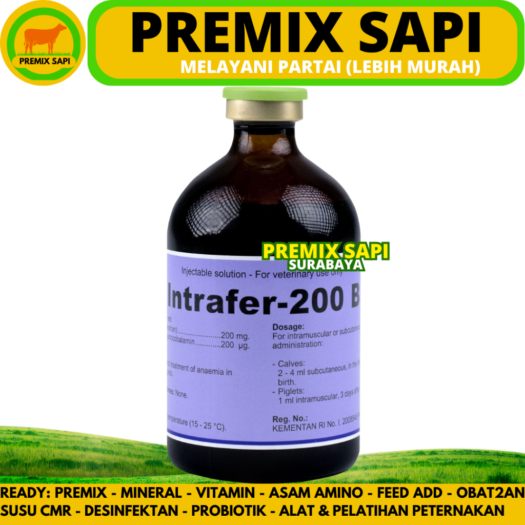INTRAFER 200 B12 100ML - Obat Hewan Anti Anemia & Pemacu Pertumbuhan Fe & B12 Sapi Babi Kambing