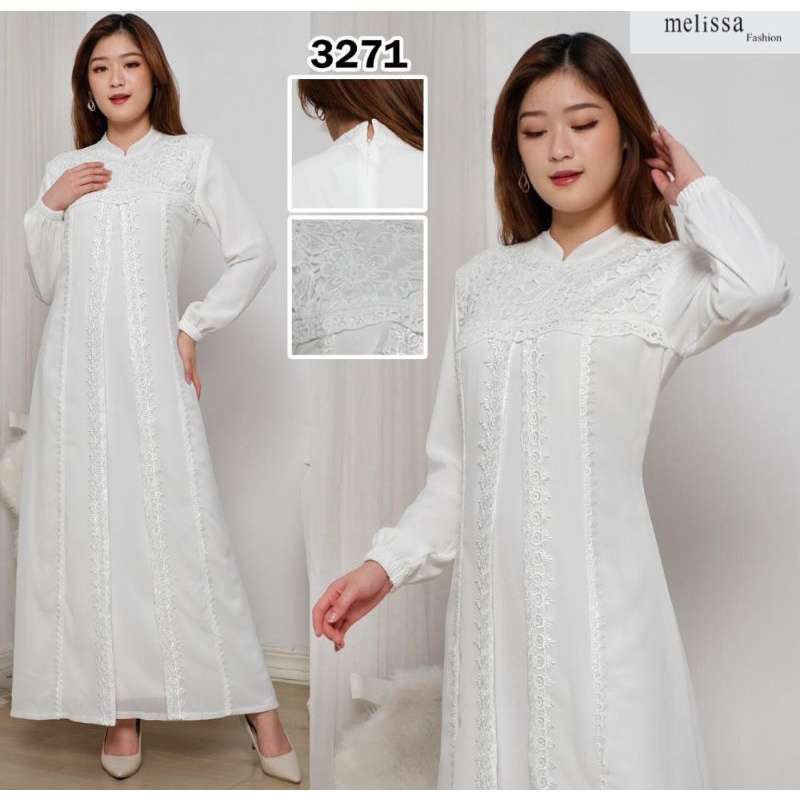 ABAYA PUTIH RENDA MUTIARA SHIFFON CERUTY FULL FURING