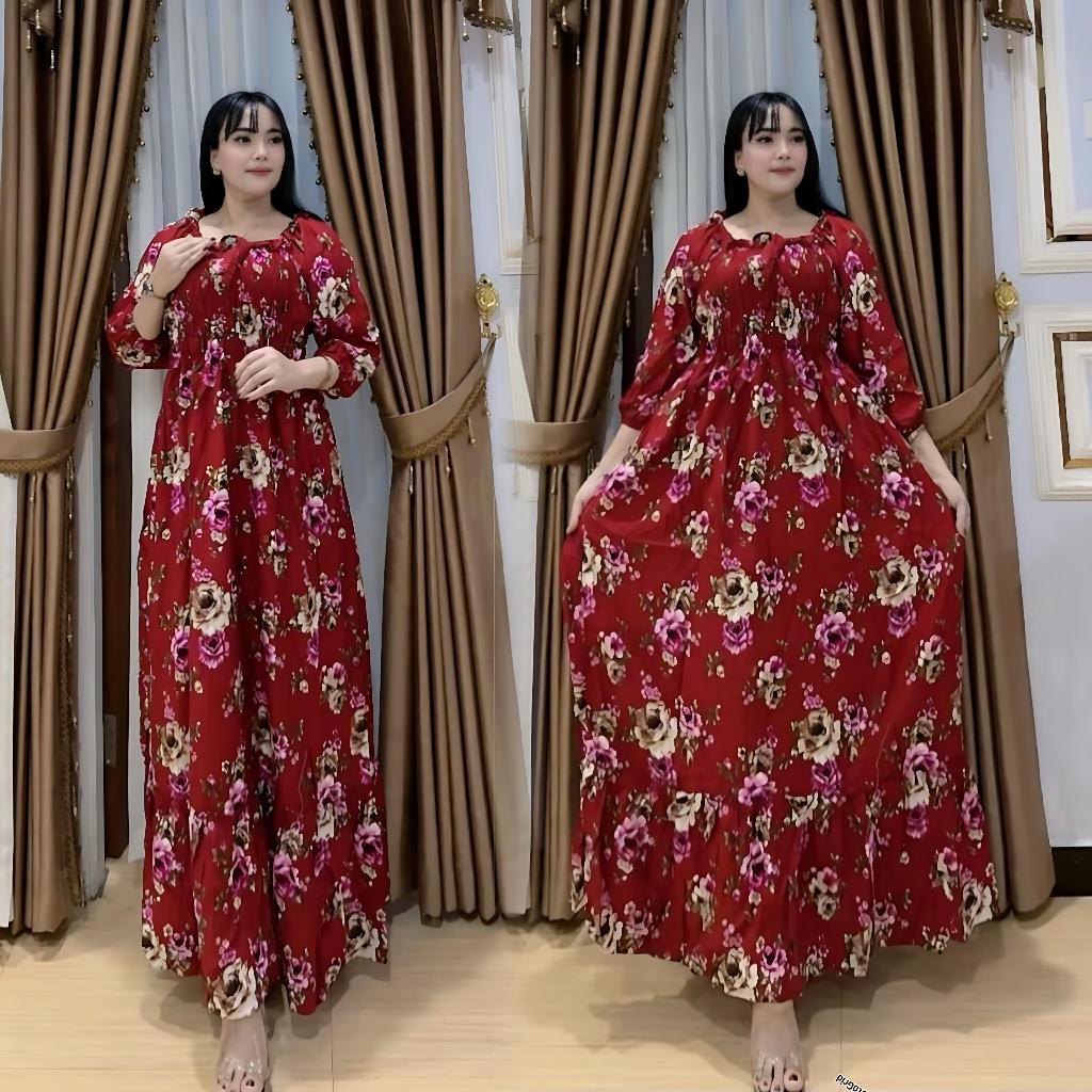 Dress Smoke Bunga Merah Virallll