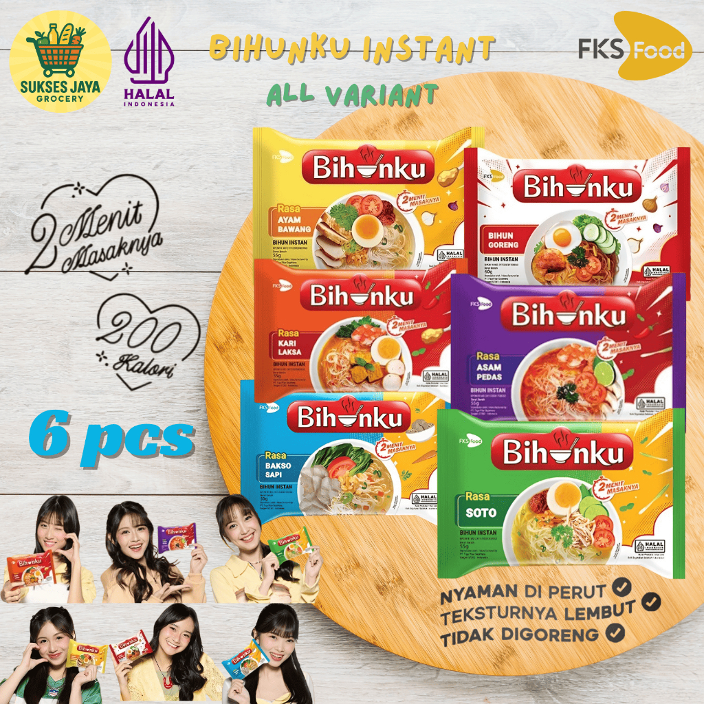 

Bihunku Instan - Ayam Bawang, Bihun Goreng, Kari Laksa, Asam Pedas, Bakso Sapi, & Soto - Paket 6pcs