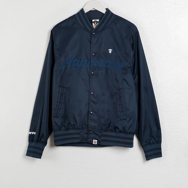 Kemeja AAPE NOW SIGNATURE CENTER NAVY BOMBER JACKET 100% ORIGINAL