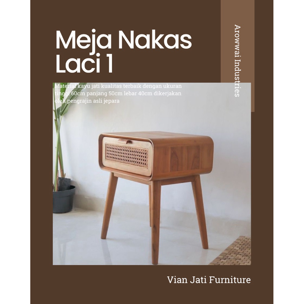 Meja Nakas Kecil Laci Satu / Meja Nakas Kayu Jati / Meja Nakas Jati Laci Satu