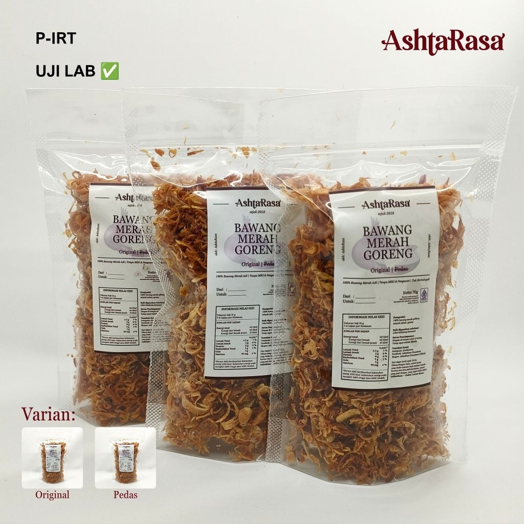 

Bawang Goreng Grade A 70g Ori & Pedas | 100% Bawang Merah Tanpa Tepung, Tanpa MSG | HALAL MUI & PIRT