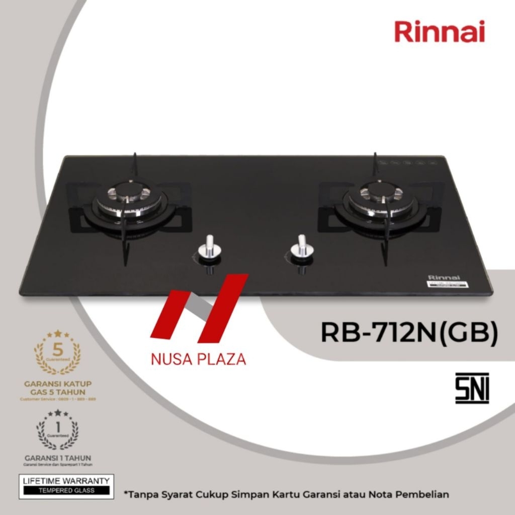 KOMPOR GAS TANAM 2 TUNGKU RINNAI RB-712N(GB) / KOMPOR RINNAI TANAM 2 TUNGKU TEMPERED GLASS