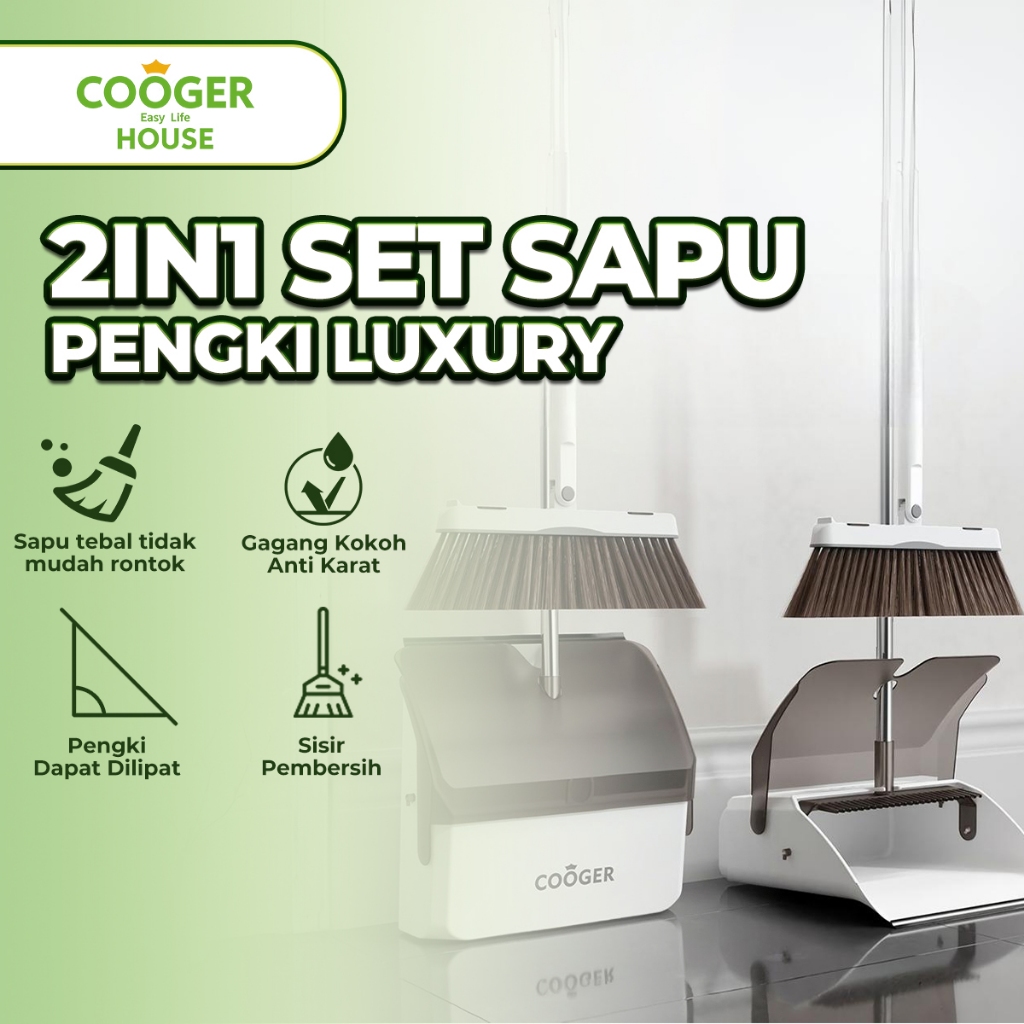 COOGER HOUSE 2IN1 Set Sapu Pengki Lipat Dengan Gerigi Pembersih Rambut Multifungsi Broom Set Dustpan
