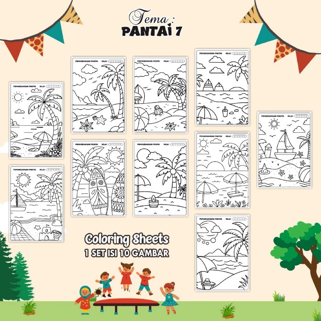 

(PANTAI 07) KERTAS MEWARAI ANAK UKURAN A4 - LEMBAR MEWARNAI MURAH READY STOCK - COLORING SHEETS ANAK PAUD/TK