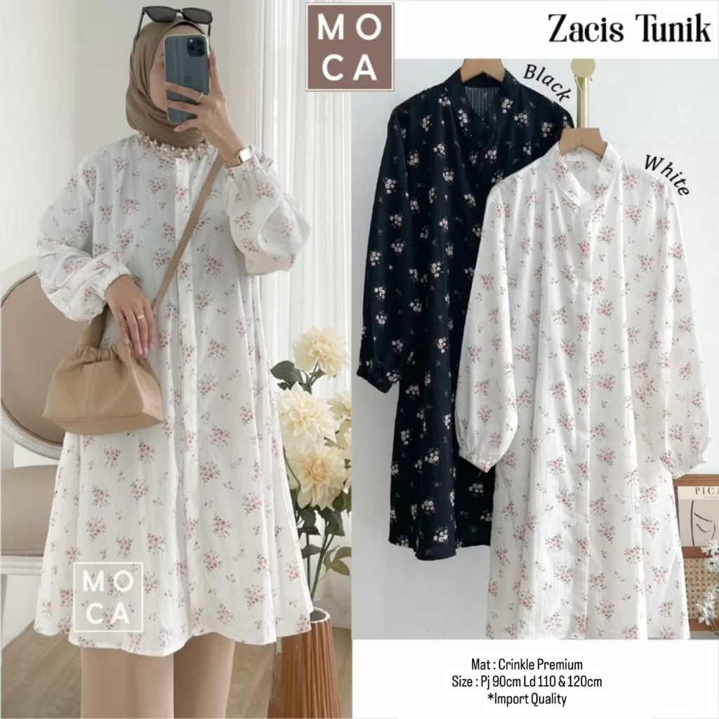 Zacis Tunik by Moca Ld 110 Allsize Tunik Bahan Yura Crinkle Premium Kancing Depan Full Aktif Busui F
