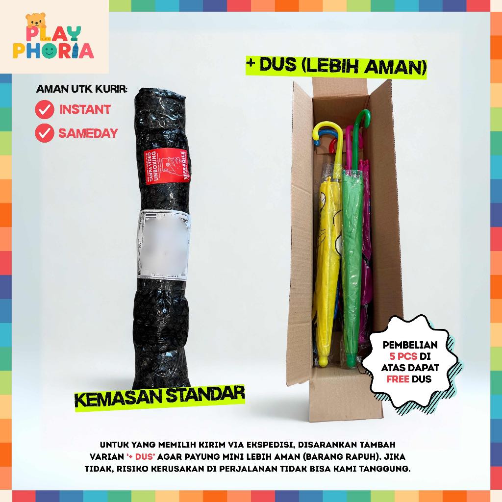 

Playphoria Tambahan Payung Packaging Dus (Biar lebih Aman di Pengiriman) - Recommended!