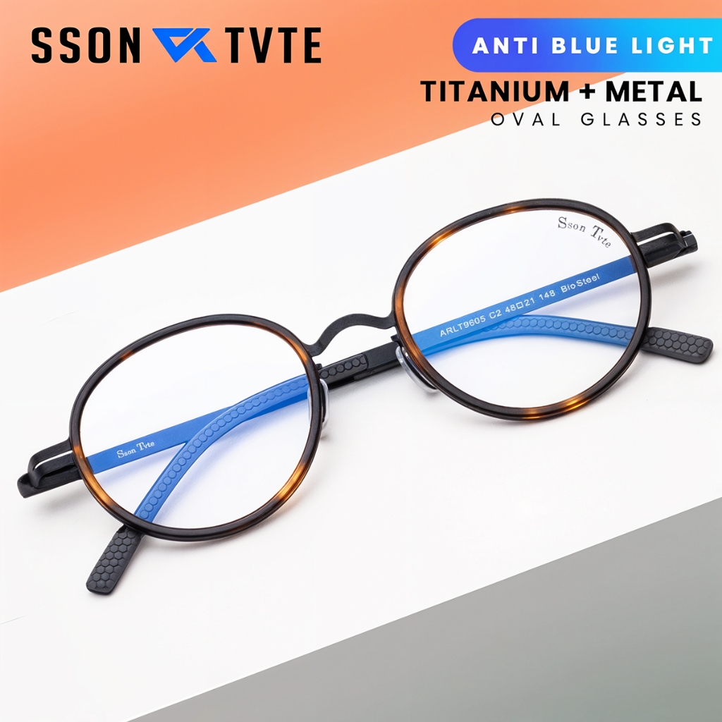 SSON TVTE Frame Kacamata Lensa Minus Pria Wanita Frame Bulat Titanium 9605
