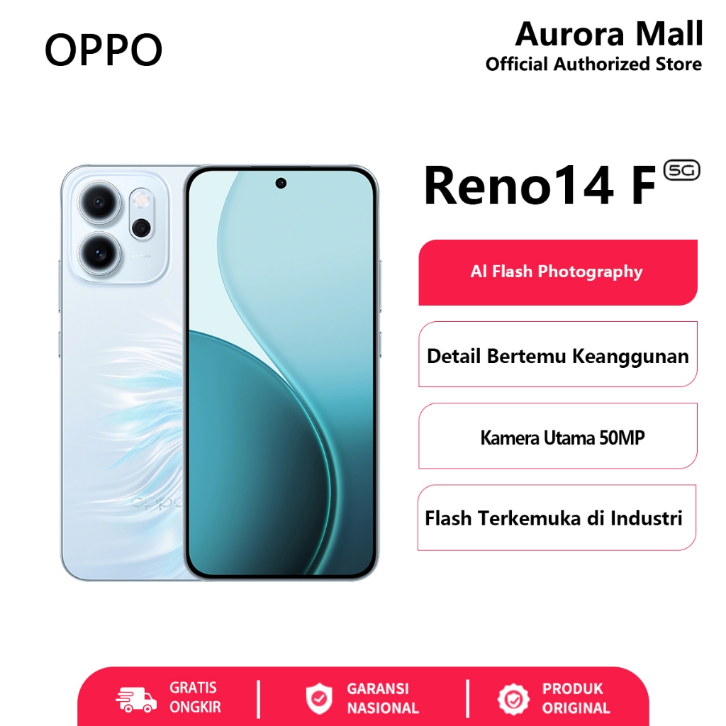 Hp OPPO Reno14 F 5G 12/256GB RAM 12GB+12GB Extended ROM 256GB OPPO Terbaru 2025 Garansi Resmi