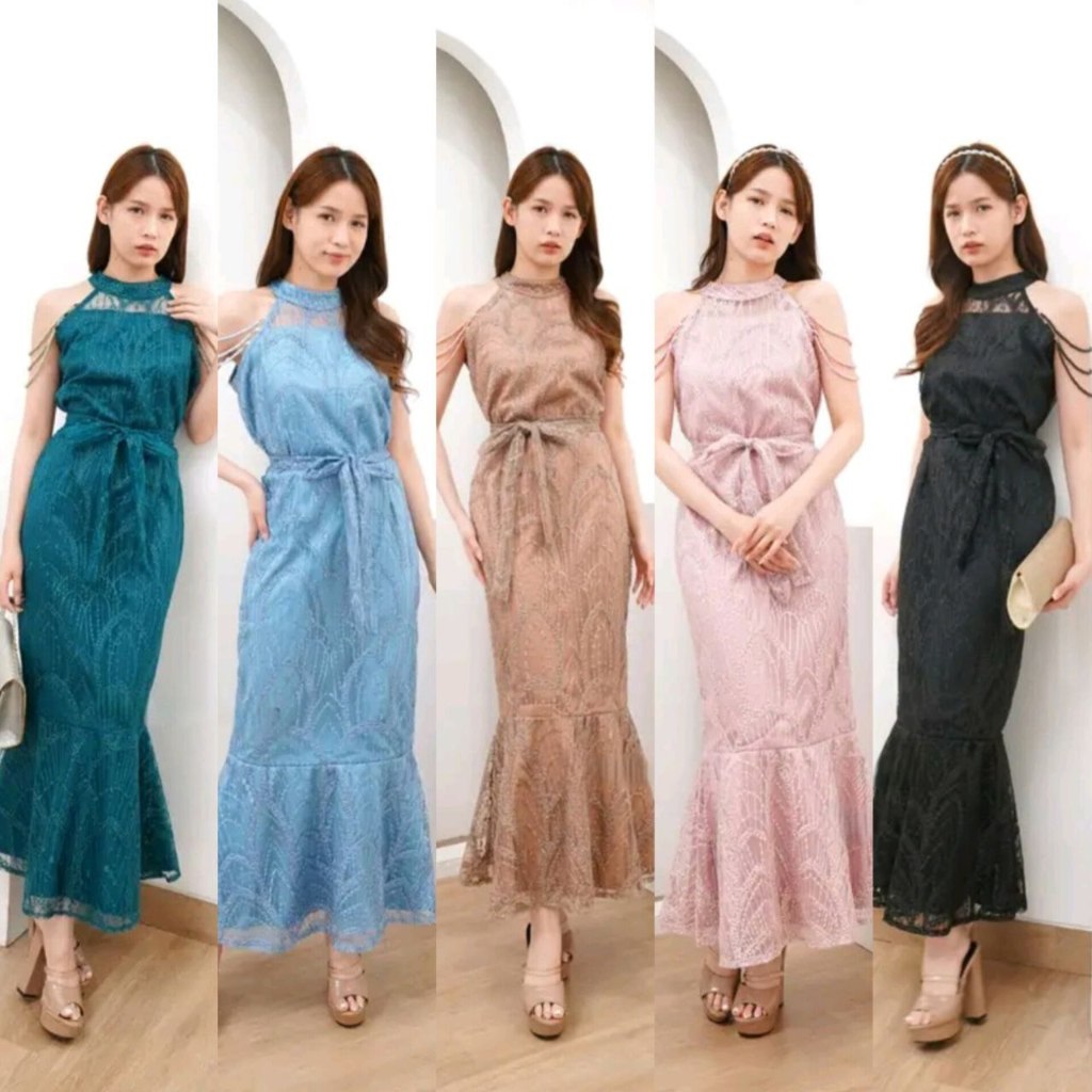 REAL VIDEO Long Dress Pesta PREMIUM Liqin SIZE L 6WARNA / STB10 / Maxi Dress Duyung / Mermaid Dress 