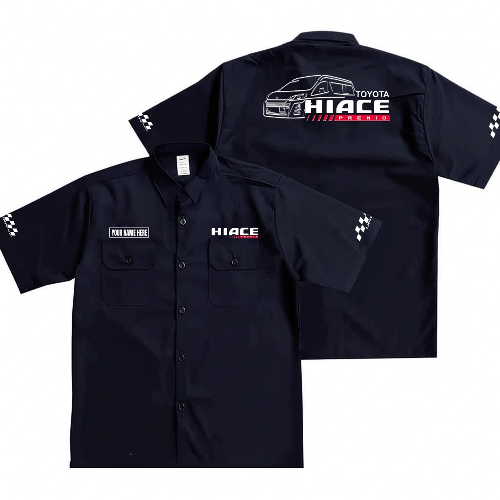 Kemeja PDH WORKSHIRT HIACE PREMIO – American Drill Sablon – Seragam Komunitas Mobil