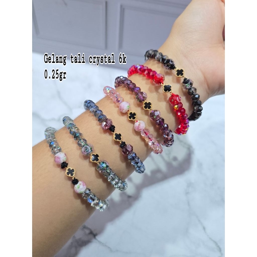 Gelang Tali Liontin emas Bunga Hitam Crystal