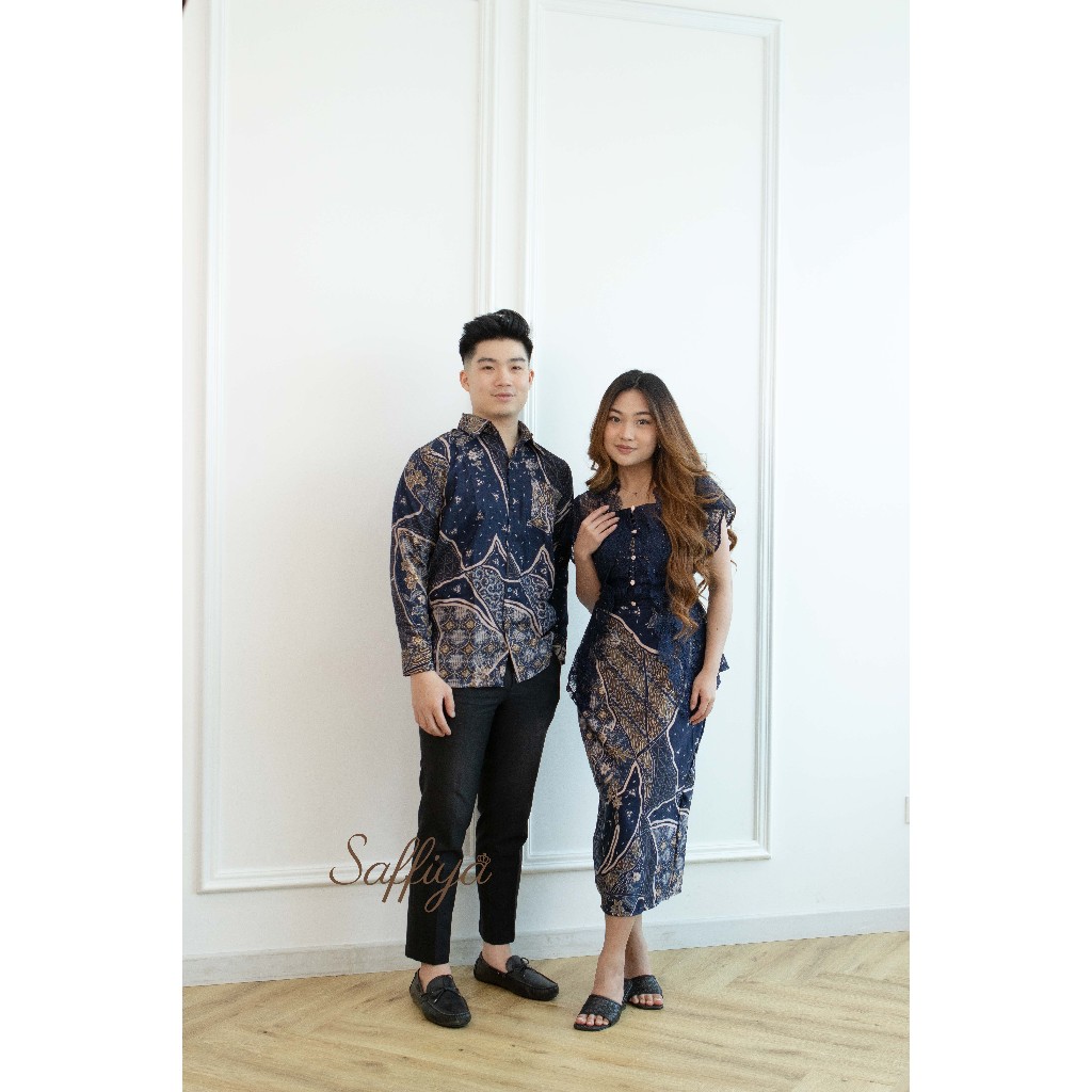 DISKON SAFFIYA-COUPLE ROSEMARY DRESS & KEBAYA BATIK MODERN KONDANGAN, PESTA, GEREJA, NATAL COUPLE