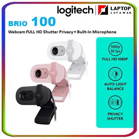New Logitech Brio 100 Webcam Full HD, Built in Mic, Auto-Light Balance, Privacy Shutter