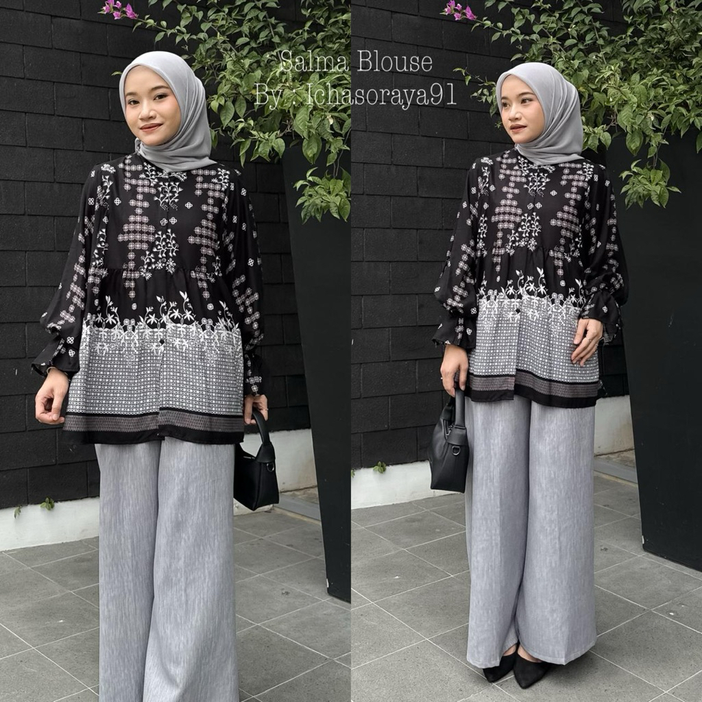 SALMA BLOUSE REMPEL LENGAN BALON BAHAN RAYON PREMIUM