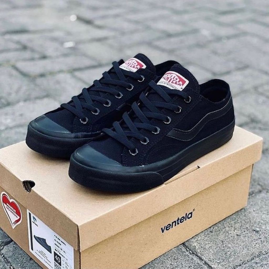 Ventela Public Low Original 100% Hitam Polos Sepatu Pria Sekolah Kerja Anti Slip