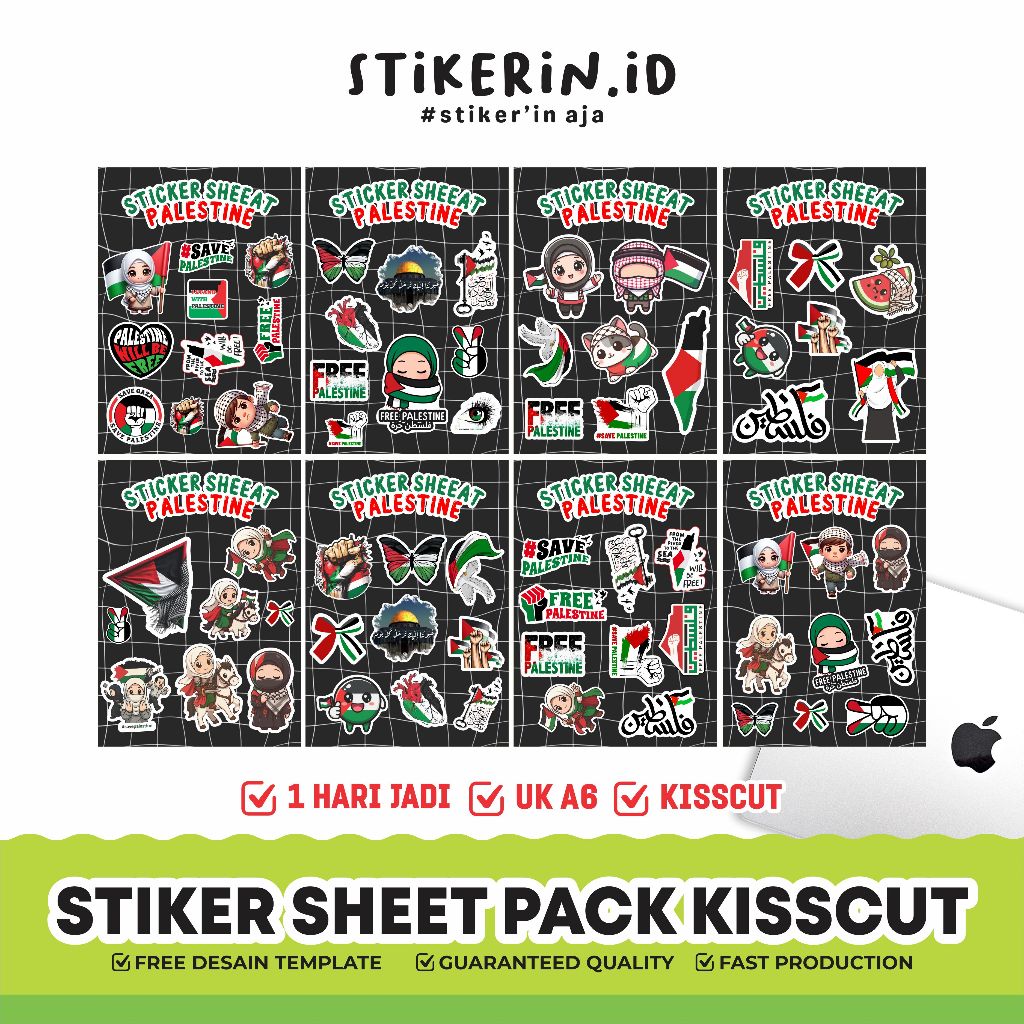 Cetak Sticker Sheet A6 | VINYLGLOSSY | stiker Merchandise | Hiasan Diary| palestina