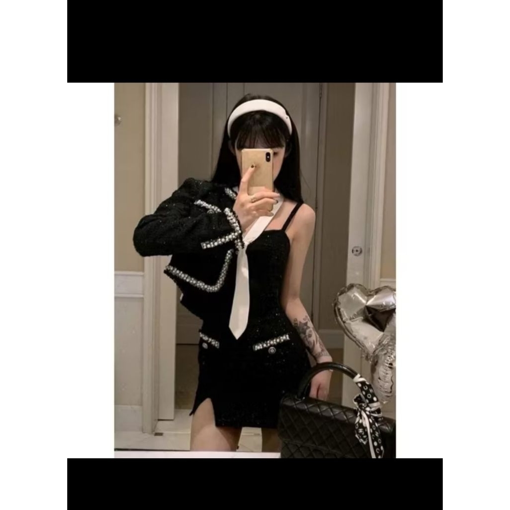 Douyin Outfit Set Blazer Hitam Cewek Original Kode 158343