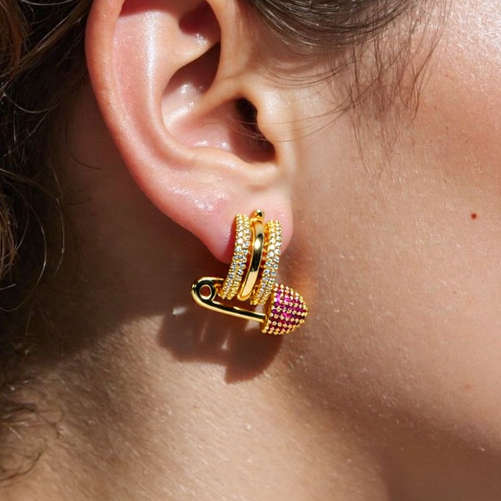 Ready Anting wanita peniti  fashion dilapis emas8k