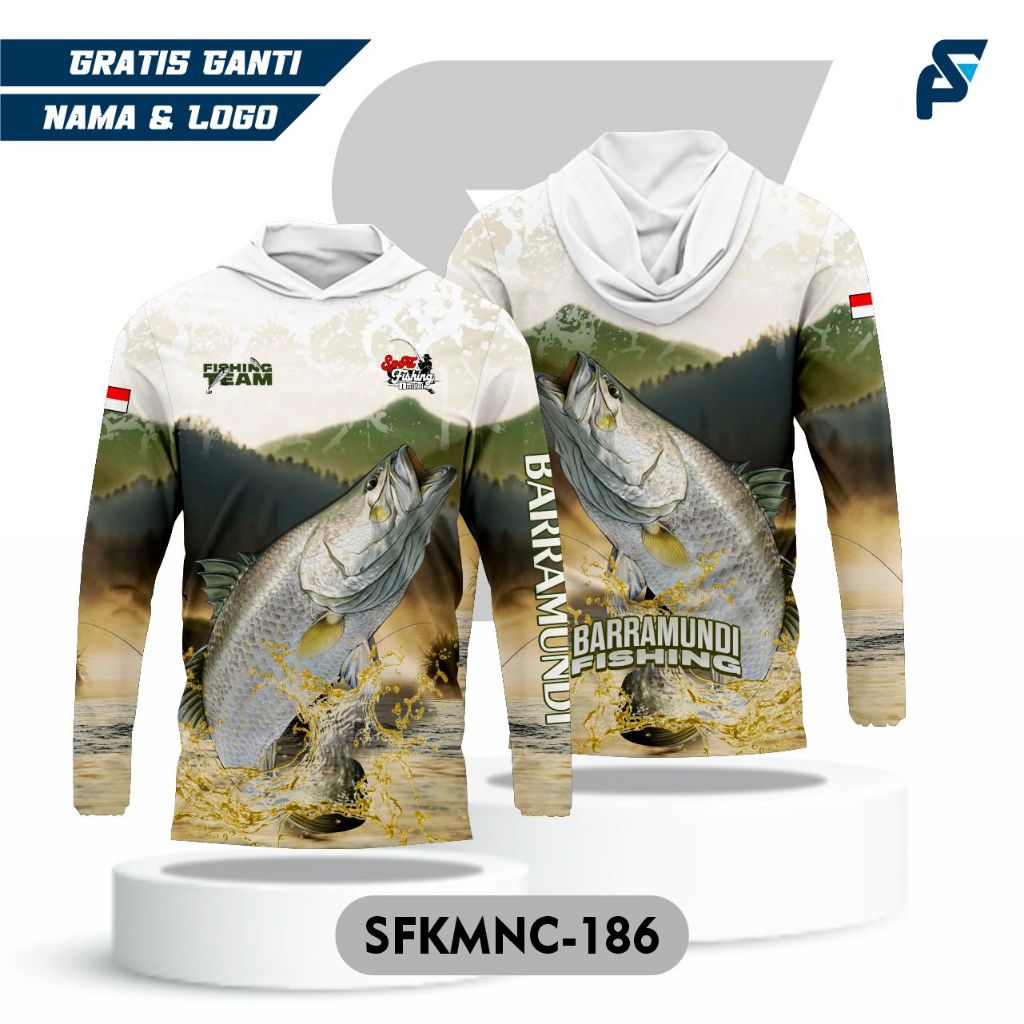 Baju Mancing Kupluk Ikan Barramundi / Jersey Mancing Mania / Kaos Fishing Kupluk / Fishing Mania Clu