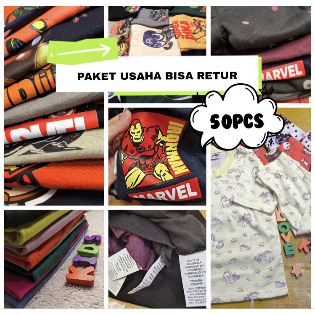 Paket usaha baju anak/paket grosir baju anak/paket baju anak/paket usaha isi 50pcs