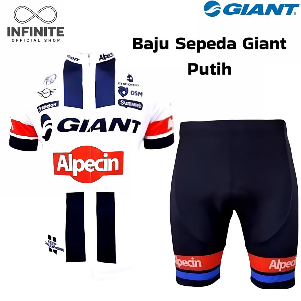 Baju Kaos Jersey Sepeda Giant Putih Setelan Set Celana Padding