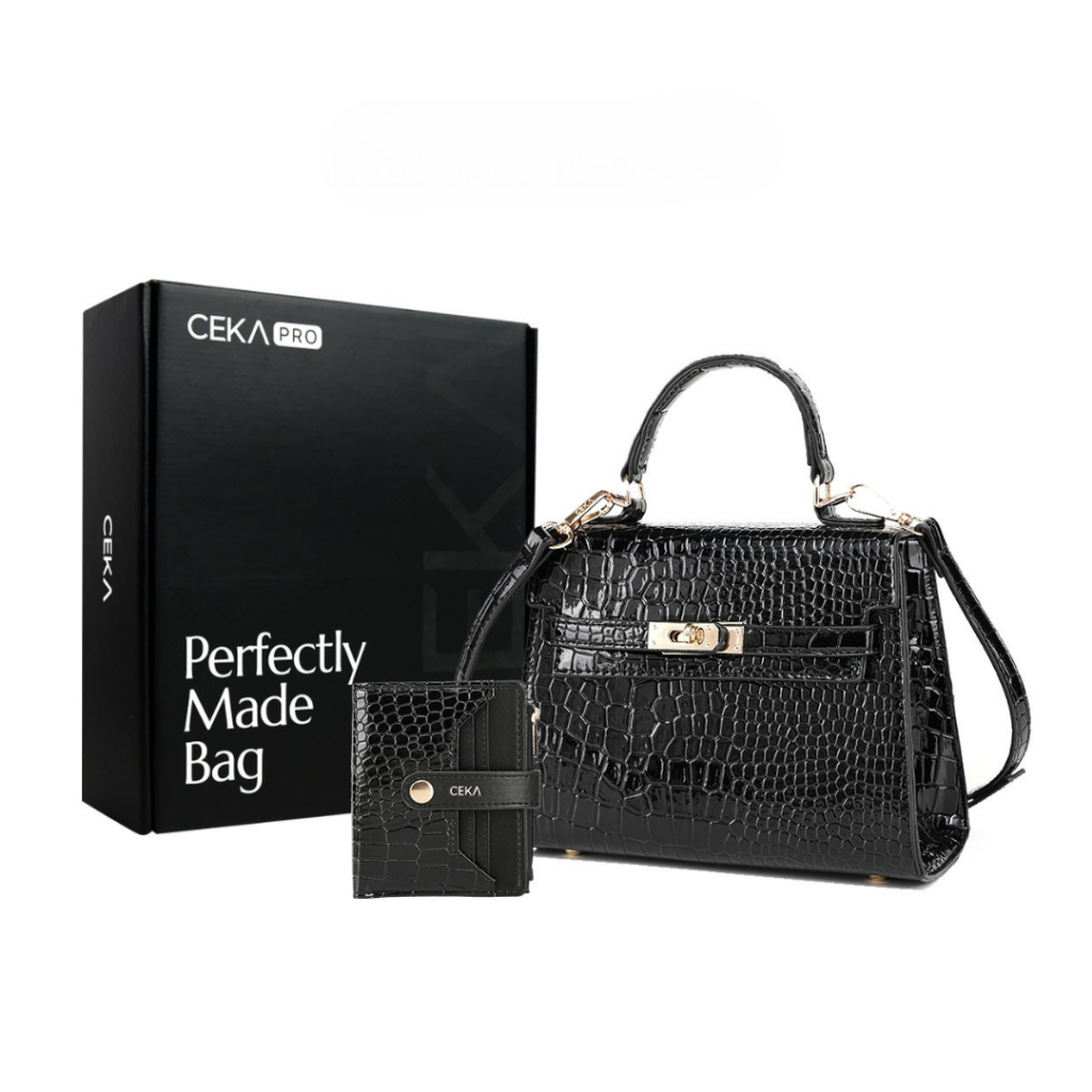 PRO Tas Wanita Carie Bag Tas Tali Panjang Handbag Gift Set 2 in 1 Tas Kulit PU Croco CK Bag