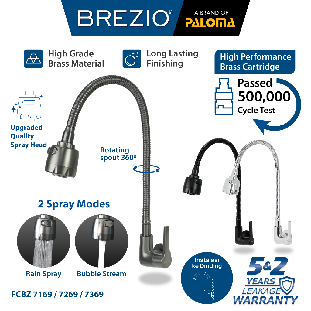 BREZIO Keran Dapur Fleksibel Kran Cuci Piring Kran Air Sink Kran Leher Angsa Flexible Tembok Dinding