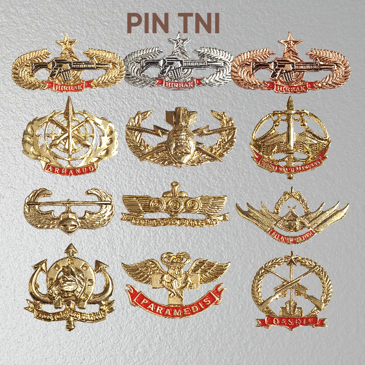 Atribut Tni Pin Tni Lengkap Brevet Hirbak, Paramedis, Para Dasar, Driver, Raider, Komando, Korna, Ta