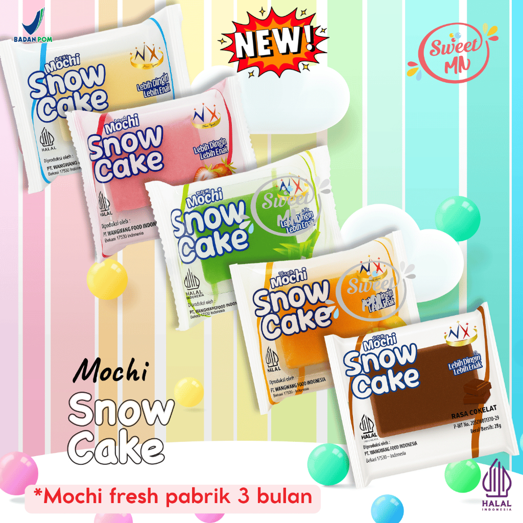 

Mochi Snow Cake rasa Susu, Pandan, Stoberi, Mangga, Coklat