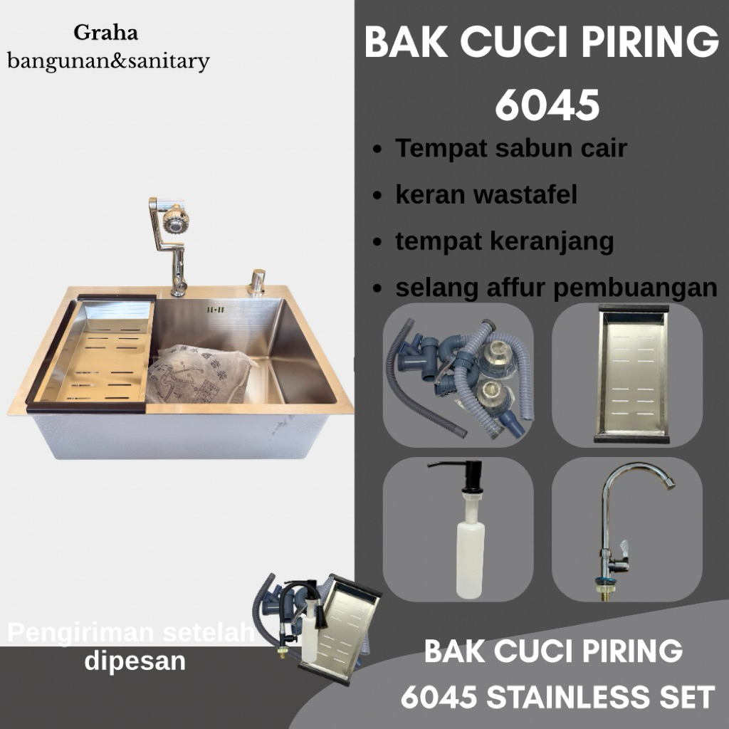 Kitchen Sink Bak Cuci Piring 1 Lubang 6045 STAINLESS SET